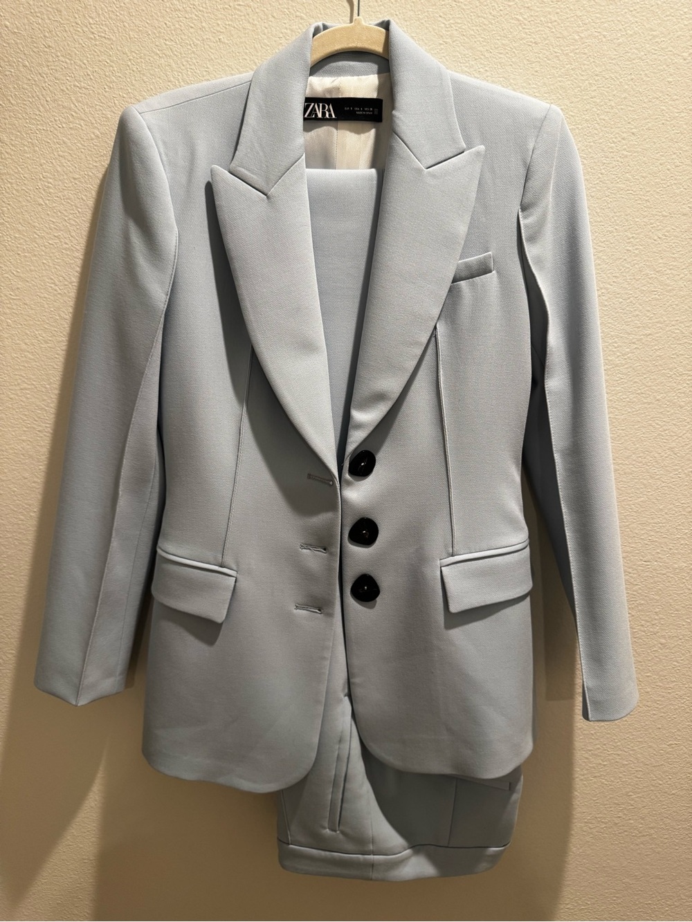 Zara Pale Blue Single-Breasted Blazer with Peak Lapels